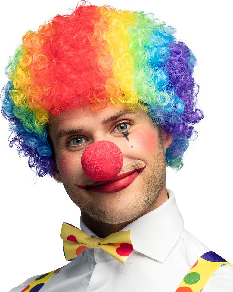 Veelkleurige clown pruik curly