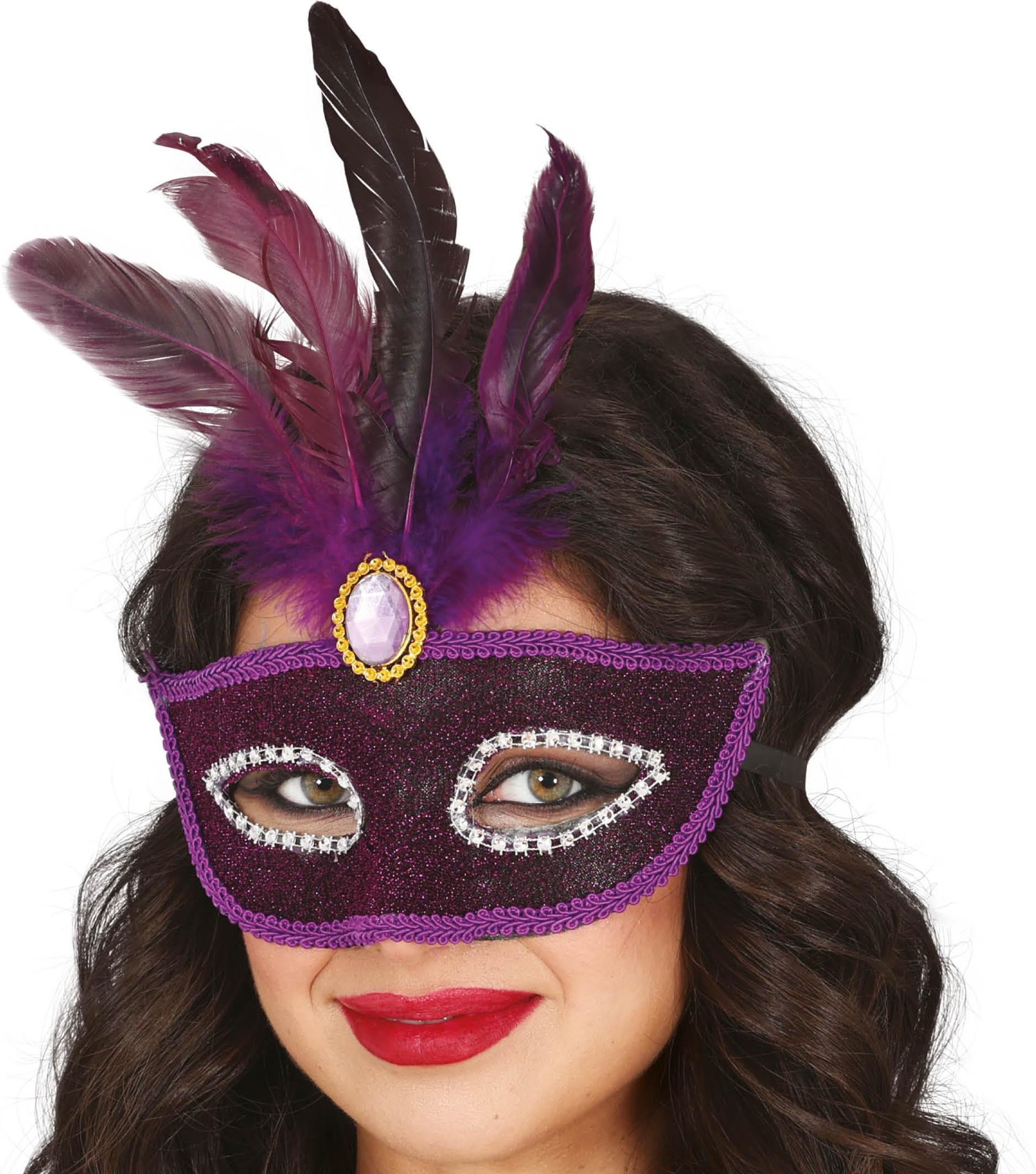 Venetiaans Carnaval Paars Masker met Veren
