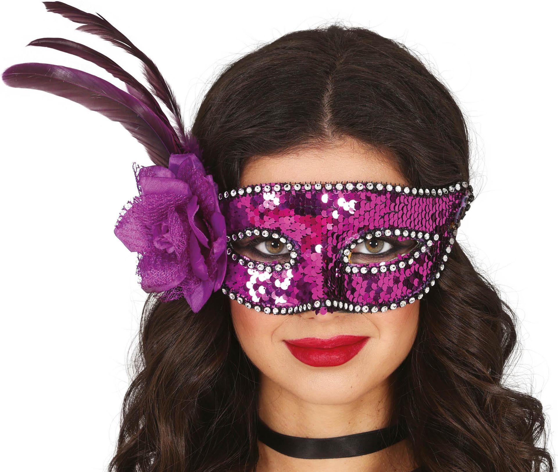 Venetiaans Carnaval Paars Msker met Bloem en Veren