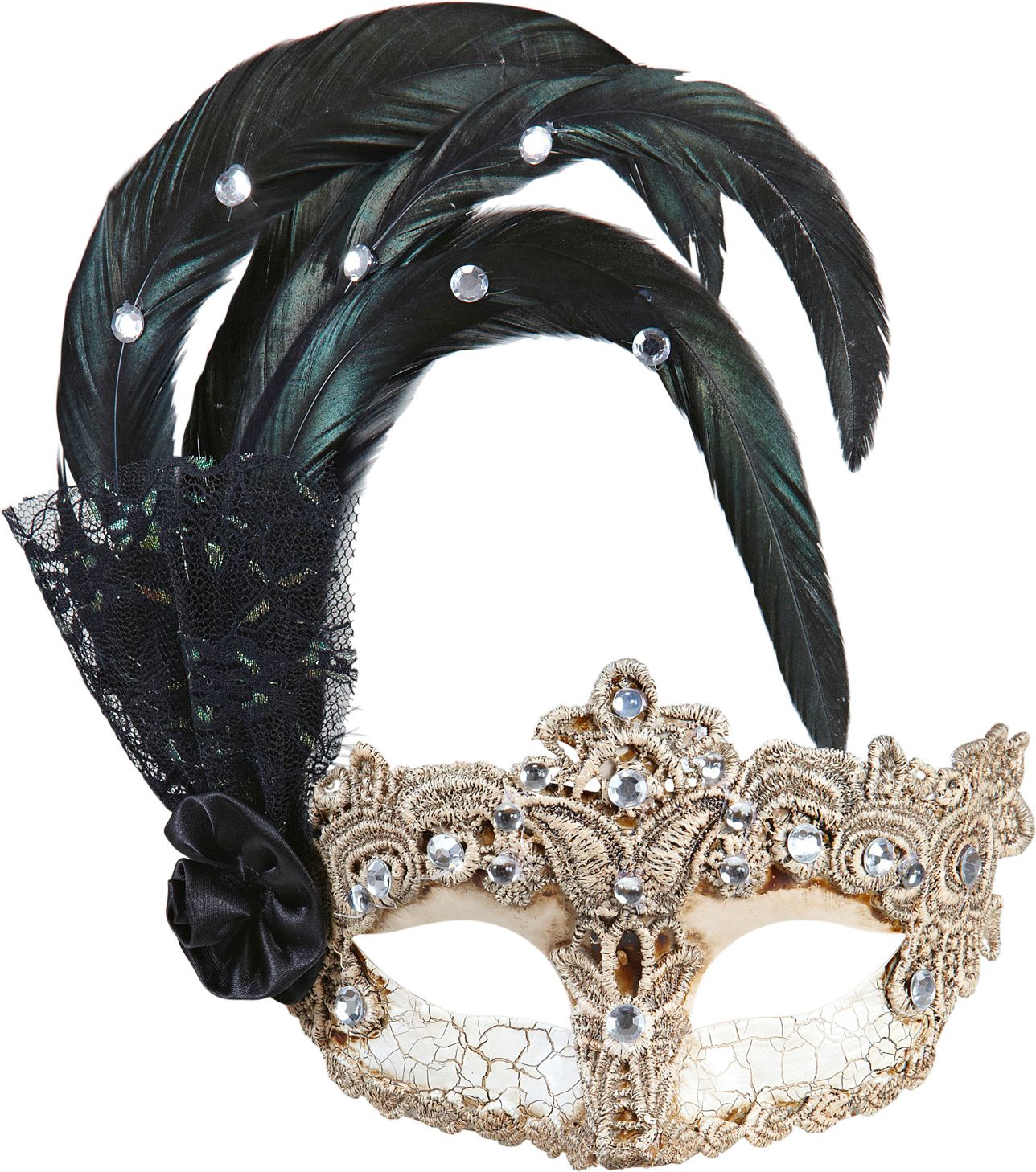 Venetiaans gala masker met zwarte veren