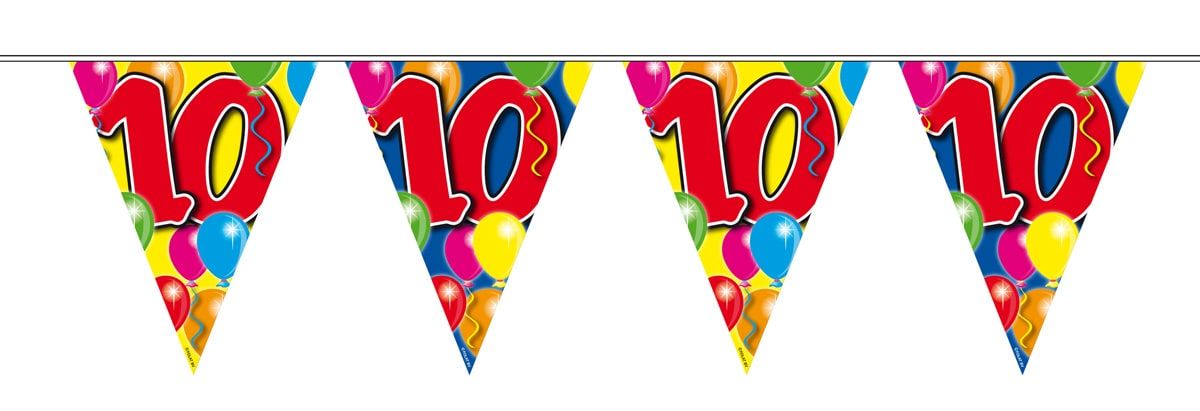 Verjaardag 10 jaar balloons vlaggenlijn 10 meter