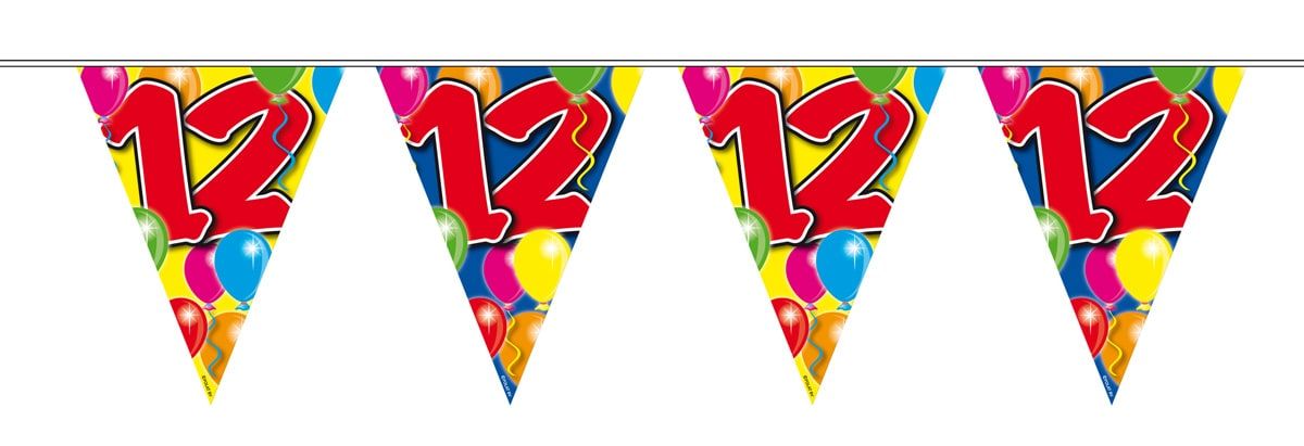 Verjaardag 12 jaar balloons vlaggenlijn 10 meter