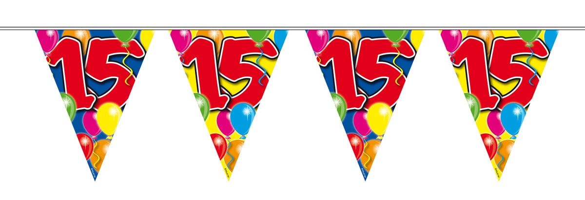 Verjaardag 15 jaar balloons vlaggenlijn 10 meter