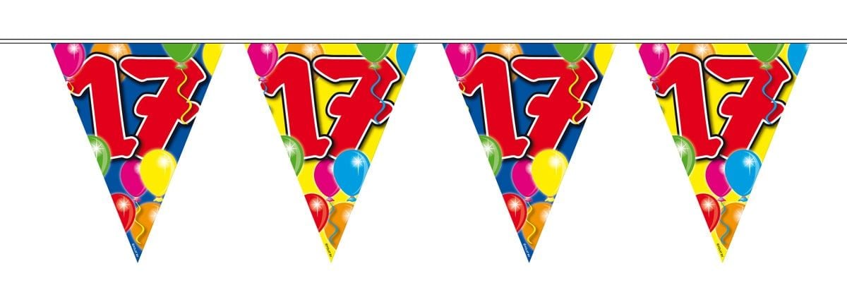 Verjaardag 17 jaar balloons vlaggenlijn 10 meter