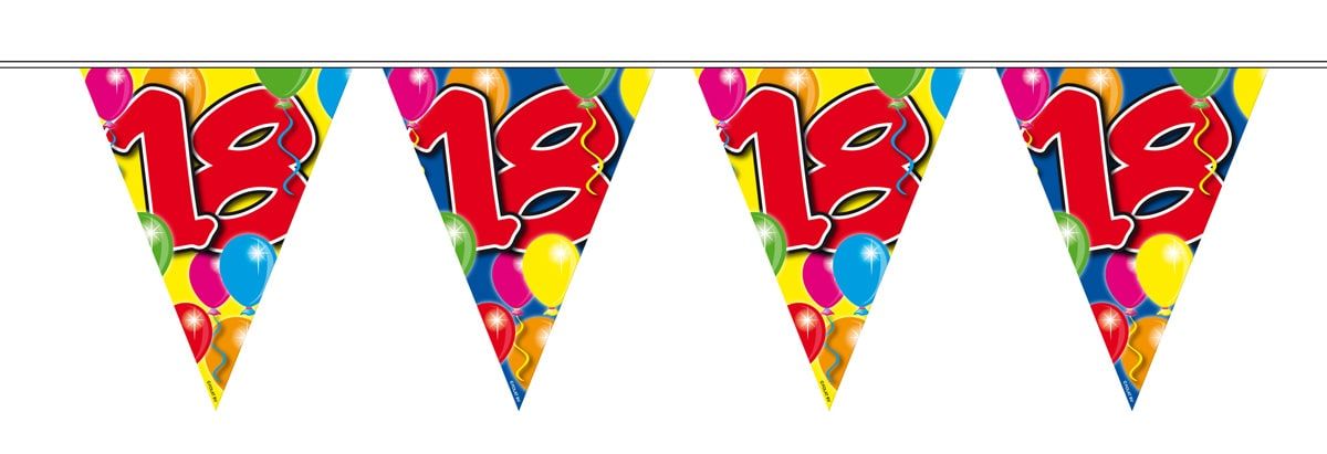 Verjaardag 18 jaar balloons vlaggenlijn 10 meter
