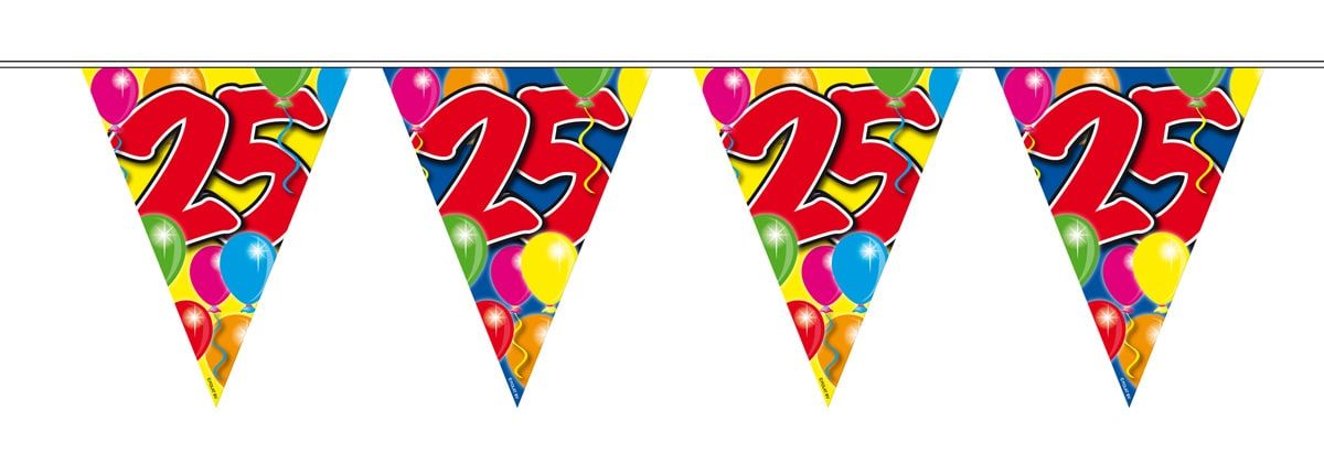Verjaardag 25 jaar balloons vlaggenlijn 10 meter
