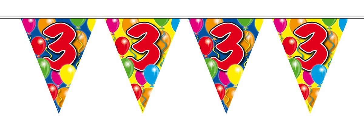 Verjaardag 3 jaar balloons vlaggenlijn 10 meter