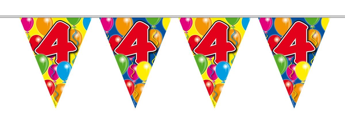 Verjaardag 4 jaar balloons vlaggenlijn 10 meter