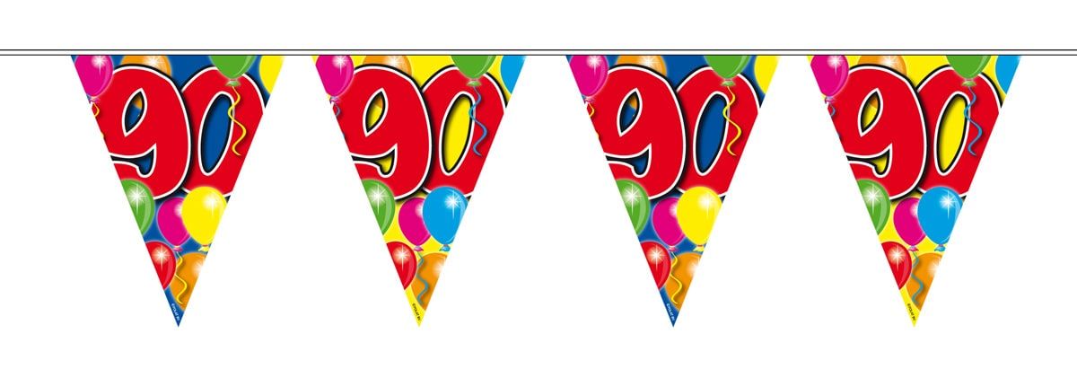 Verjaardag 90 jaar balloons vlaggenlijn 10 meter