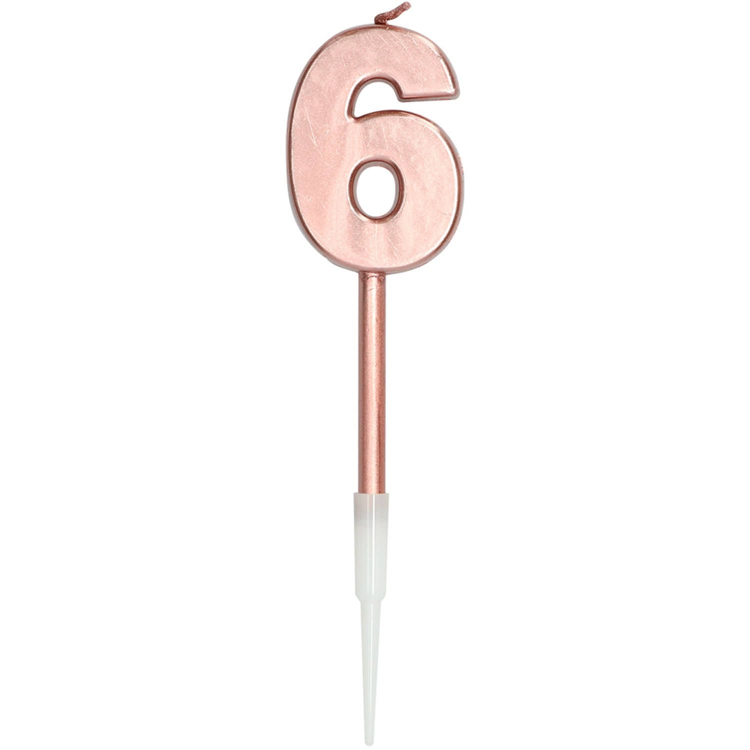 Verjaardag Kaars Cijfer 6 Rosegoud Metallic