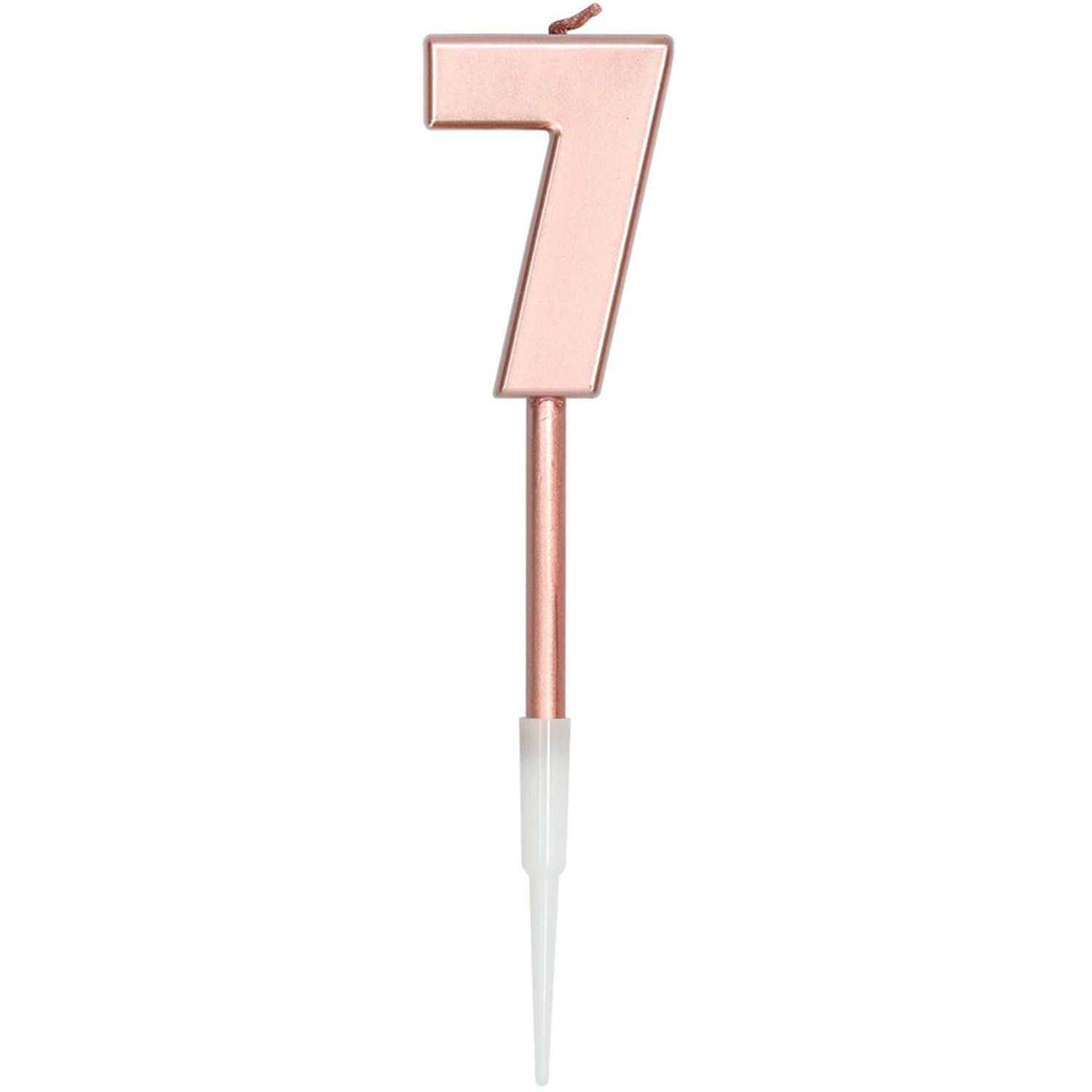 Verjaardag kaars cijfer 7 rosegoud metallic