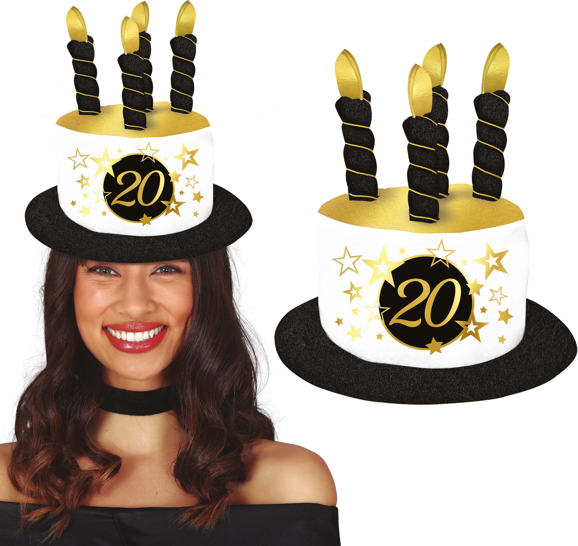Verjaardagshoed Zwart Wit Goud 20 Jaar