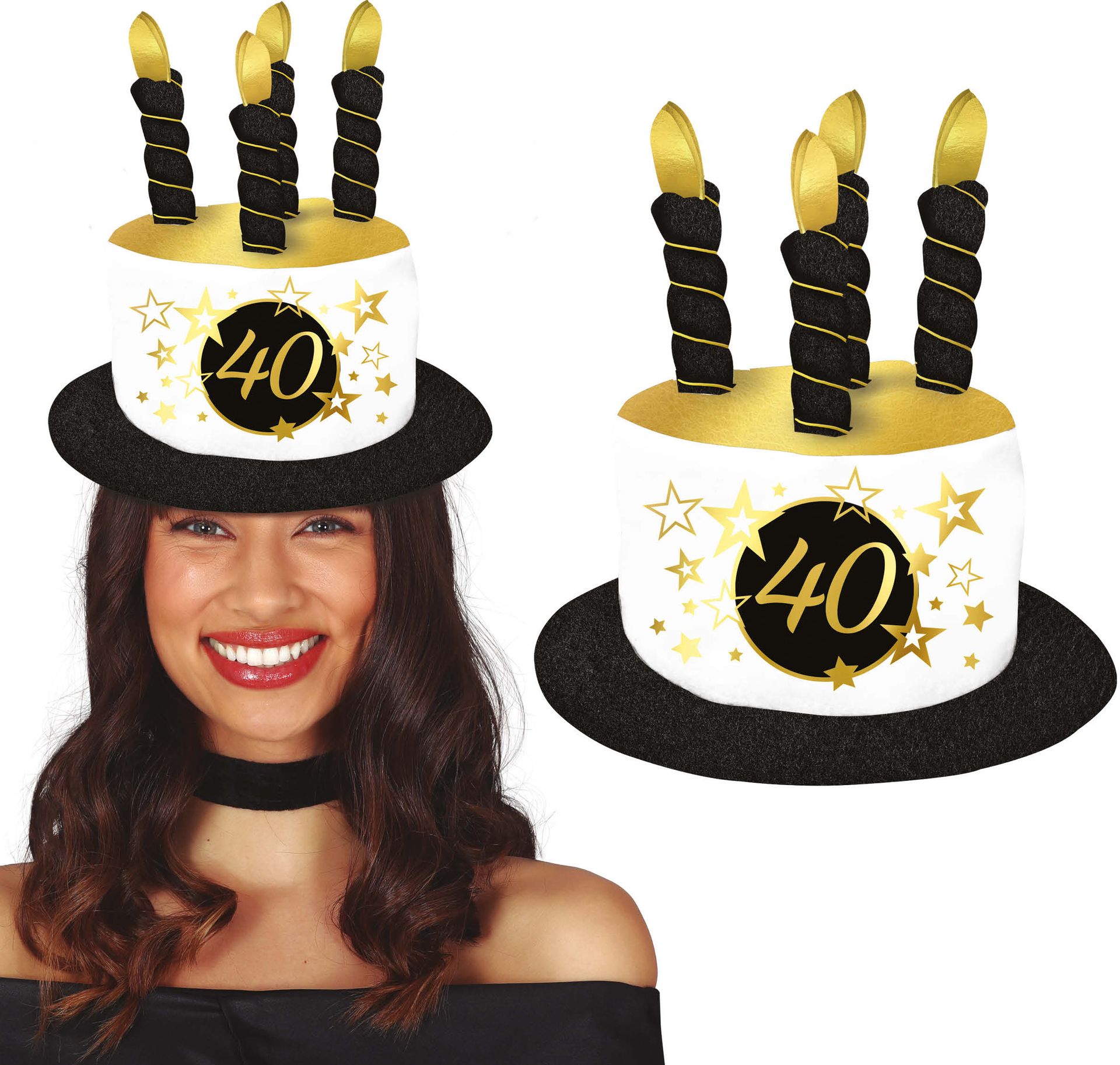 Verjaardagshoed Zwart Wit Goud 40 Jaar