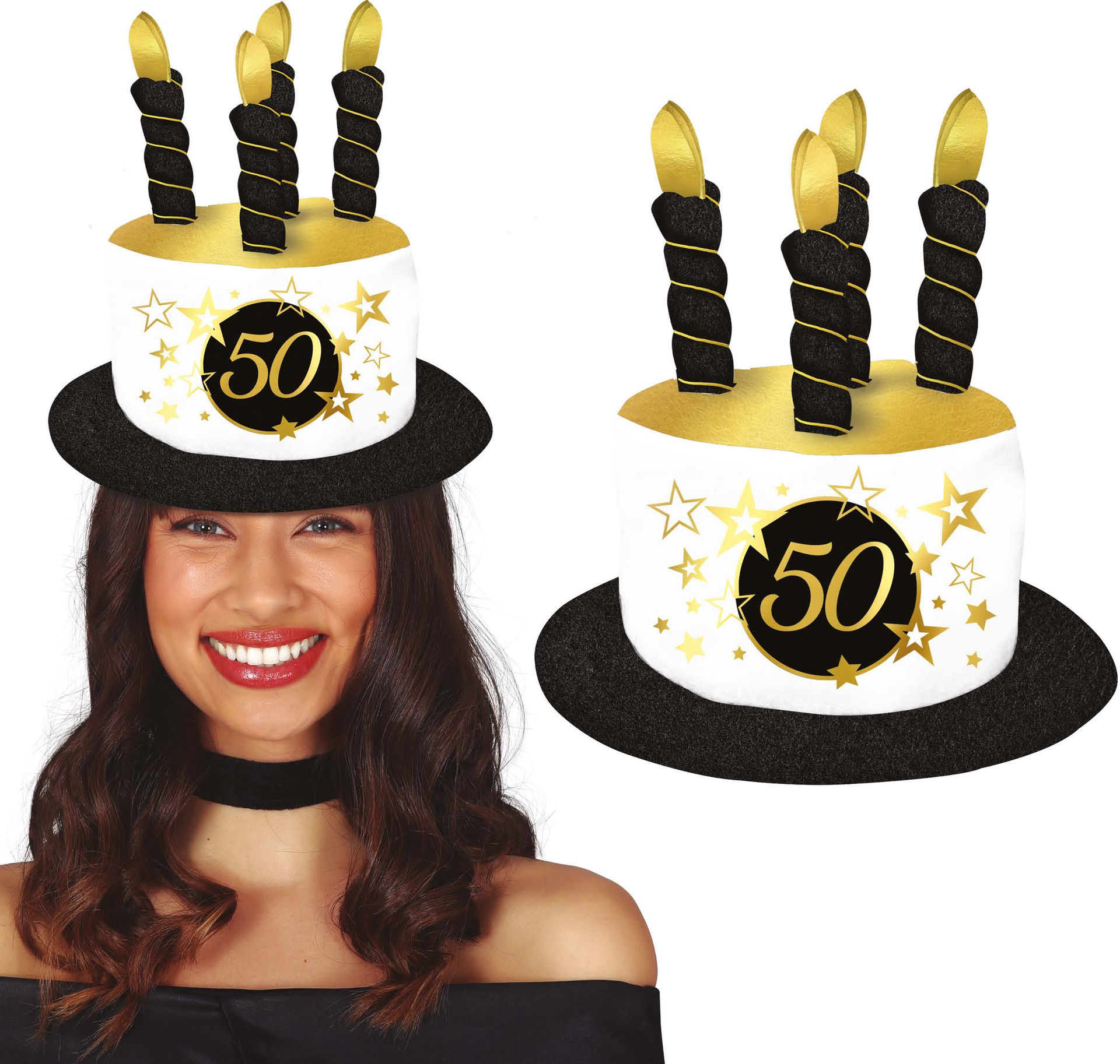 Verjaardagshoed Zwart Wit Goud 50 Jaar