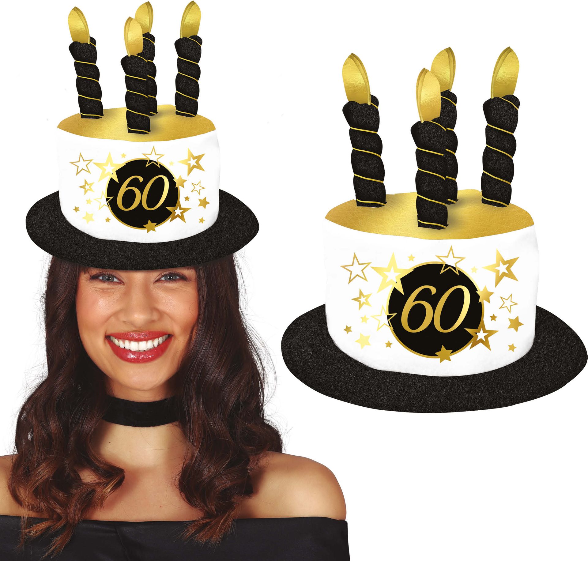 Verjaardagshoed Zwart Wit Goud 60 Jaar