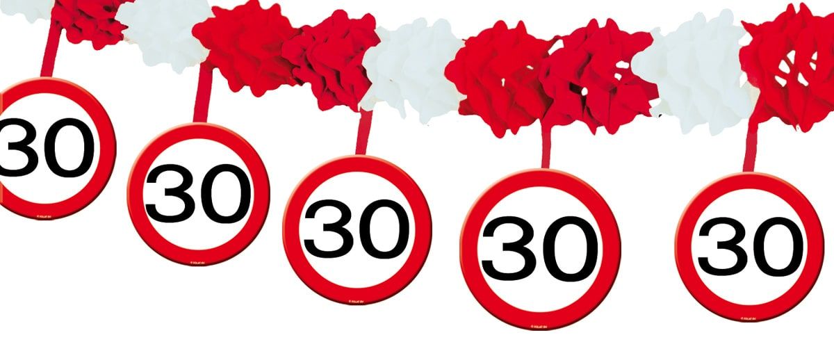 Verkeersbord slinger 30 jaar met onderhanger