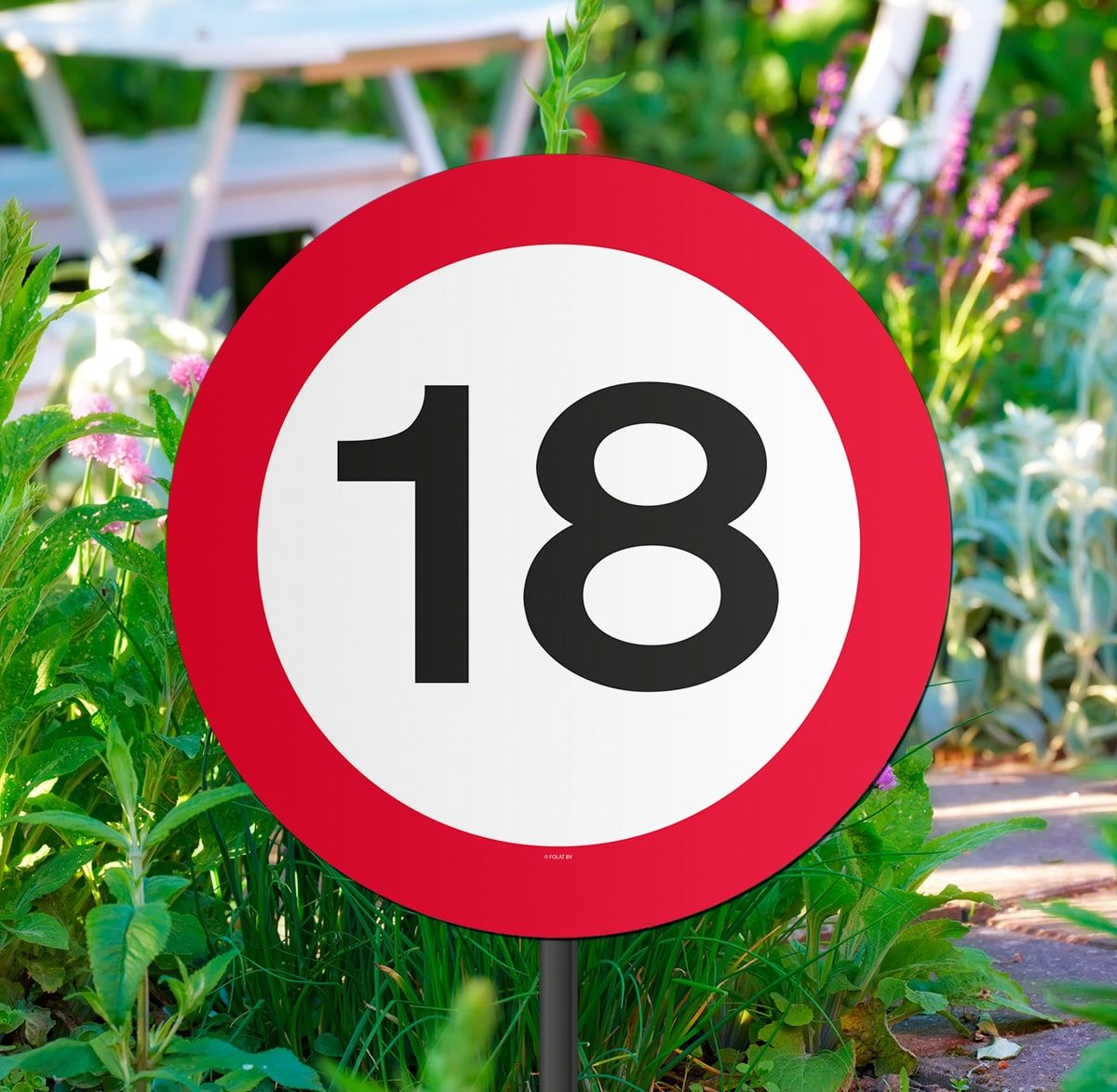 Verkeersbord verjaardag 18 jaar tuinbord