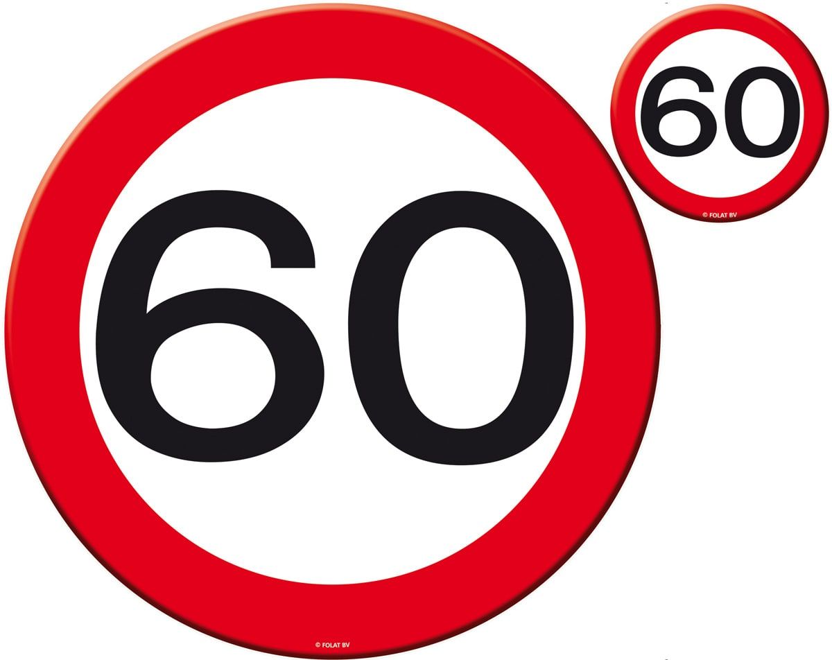 Verkeersbord verjaardag 60 jaar placemat en onderzetter