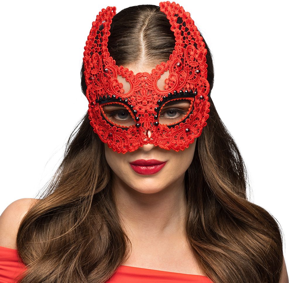 Verleidelijke Rood Kanten Duivel Oogmasker
