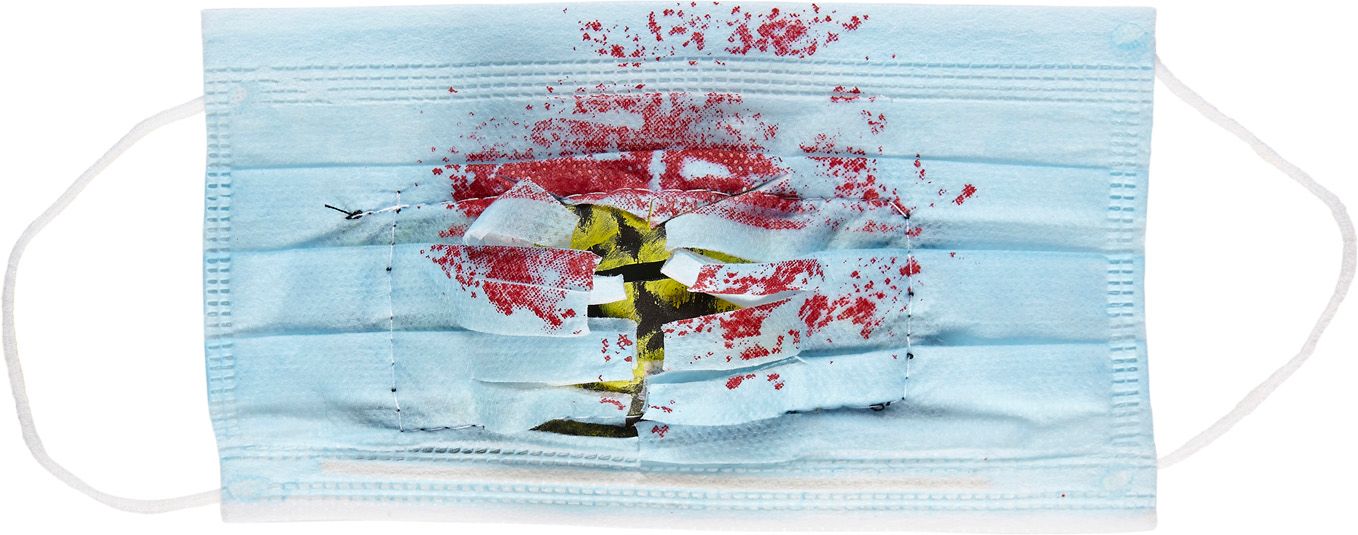 Verpleegsters mondmasker met bloed
