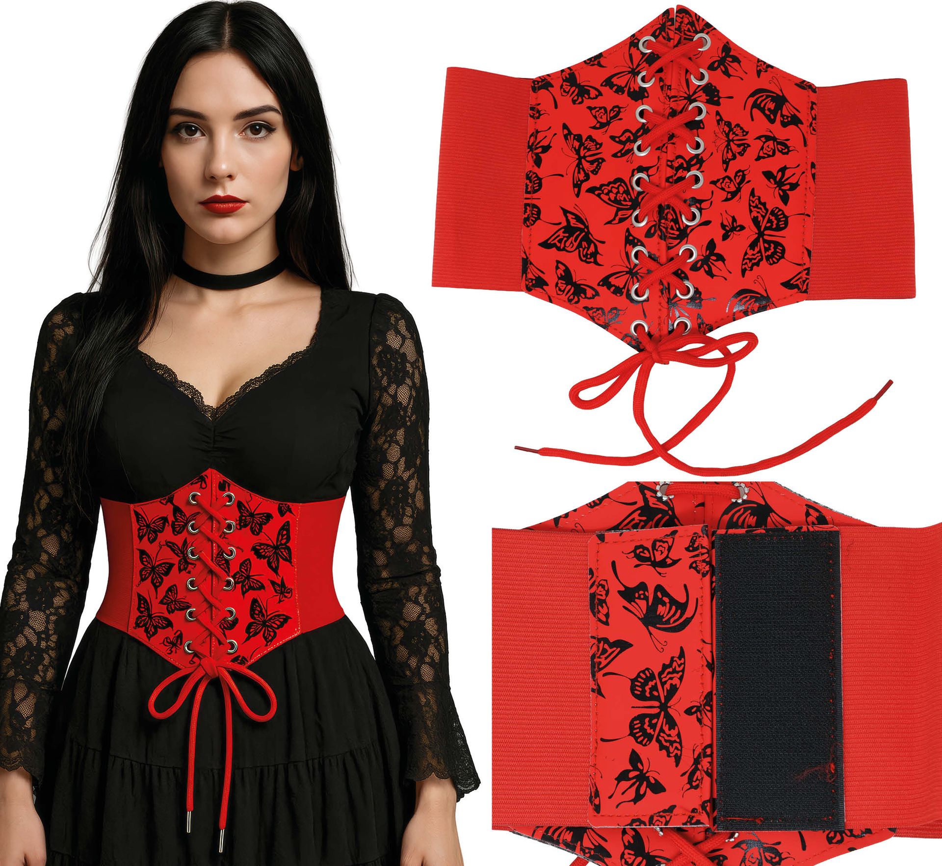 Victoriaans Korset Zwart Rood