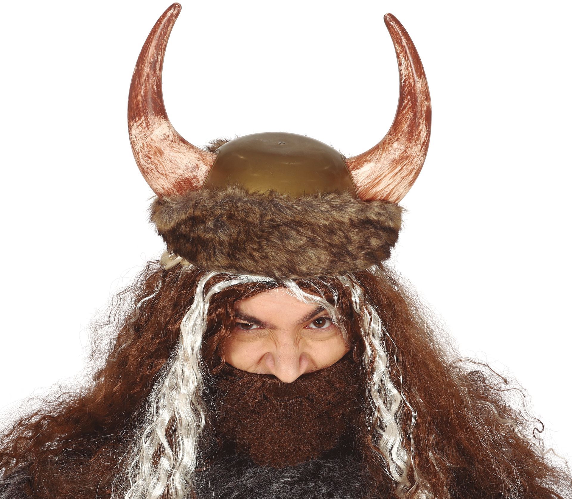 Viking helm met bloederige hoorns