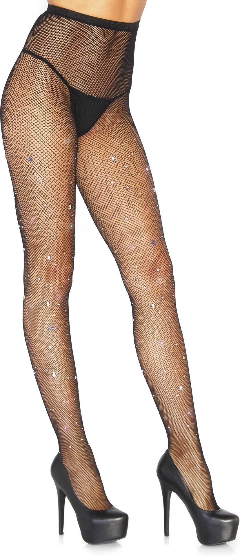 Visnet panty met zilveren strass steentjes