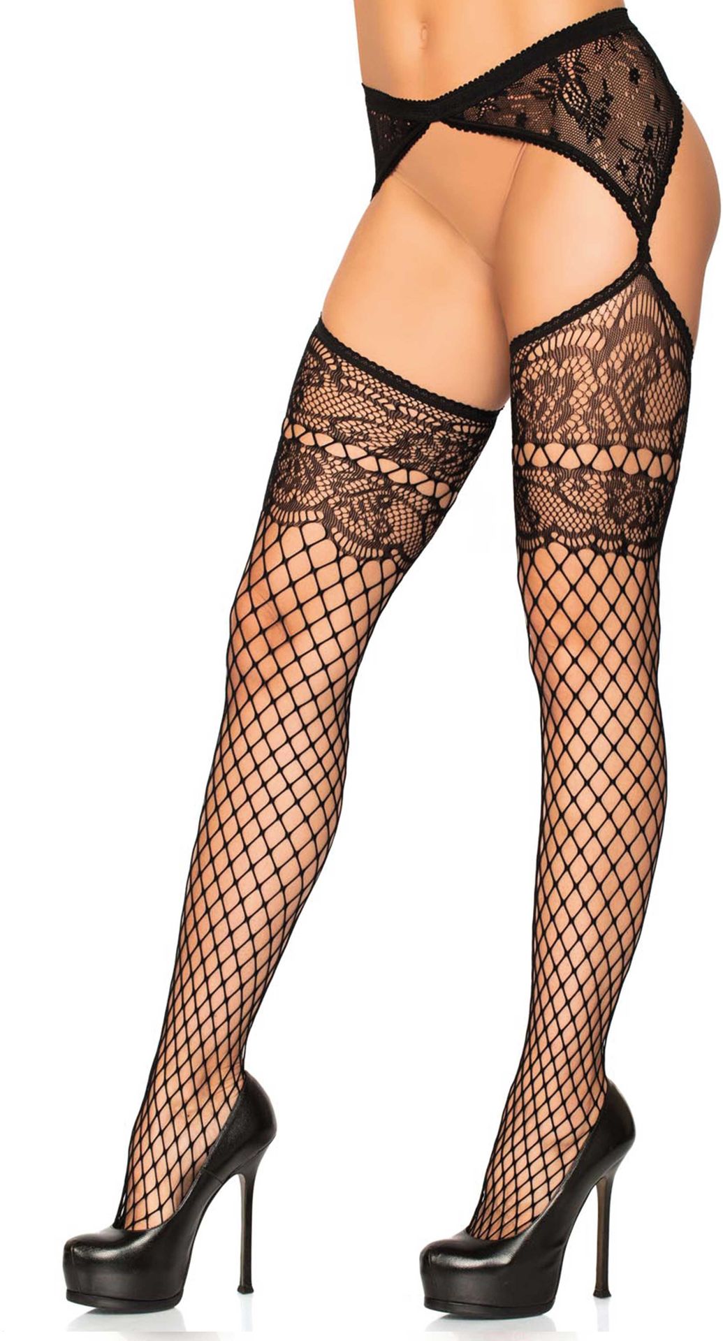 Visnet stockings met kant motief