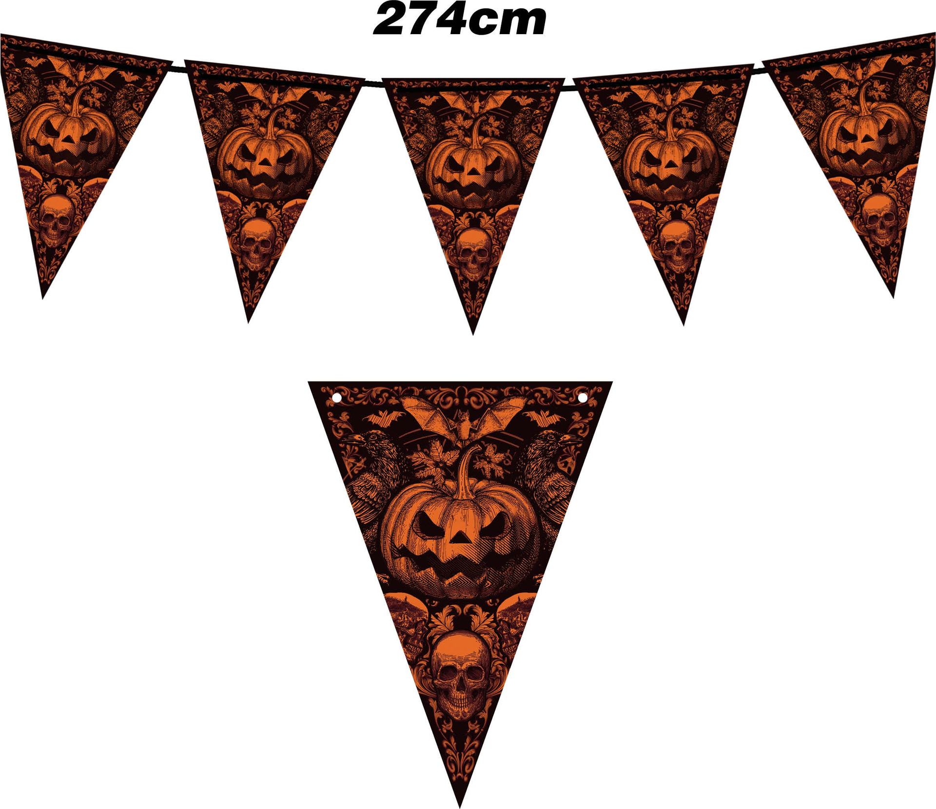 Vlaggetjeslijn gothic pompoen 2,7 meter halloween