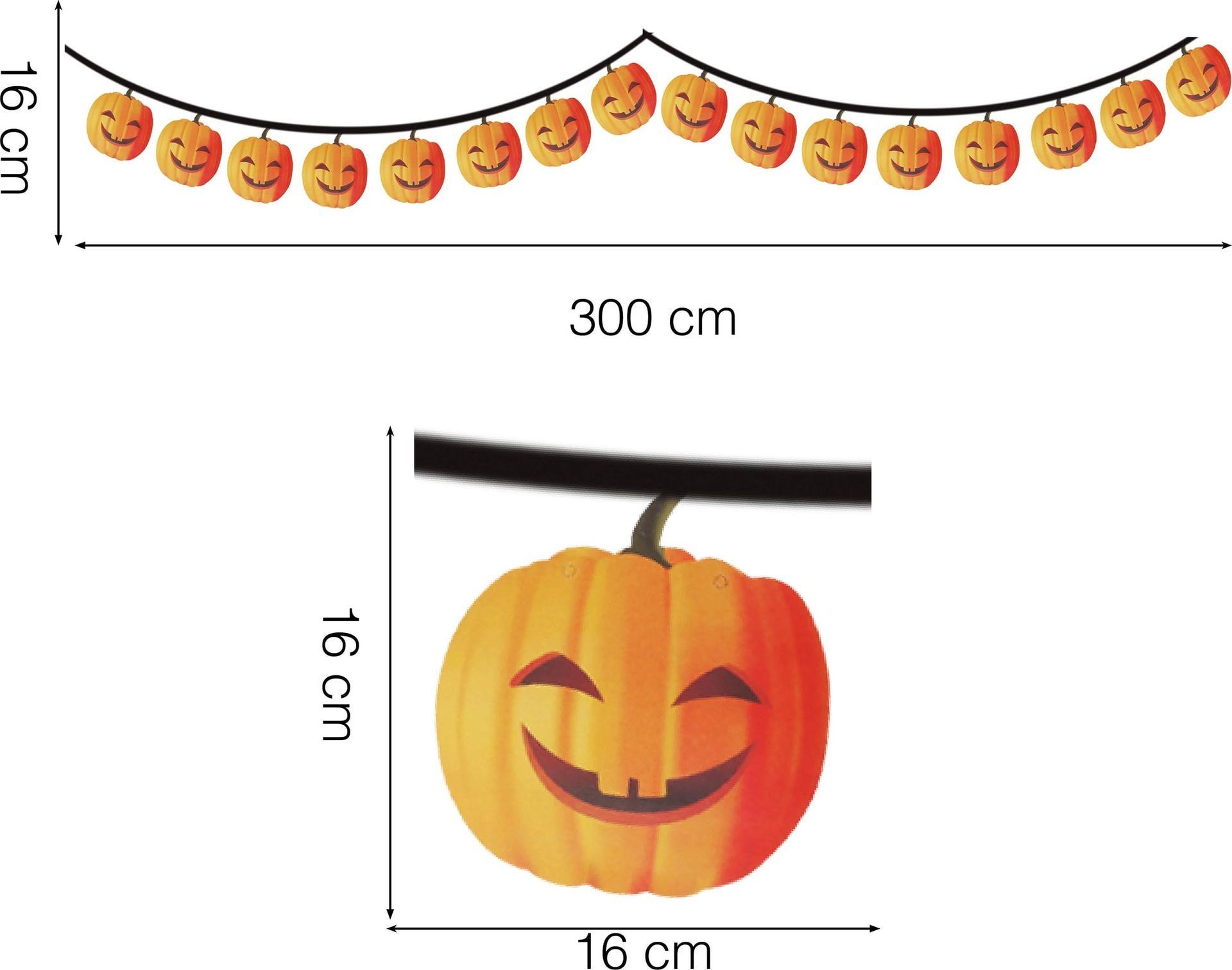 Vlaggetjeslijn pompoen vrolijk 3 meter halloween
