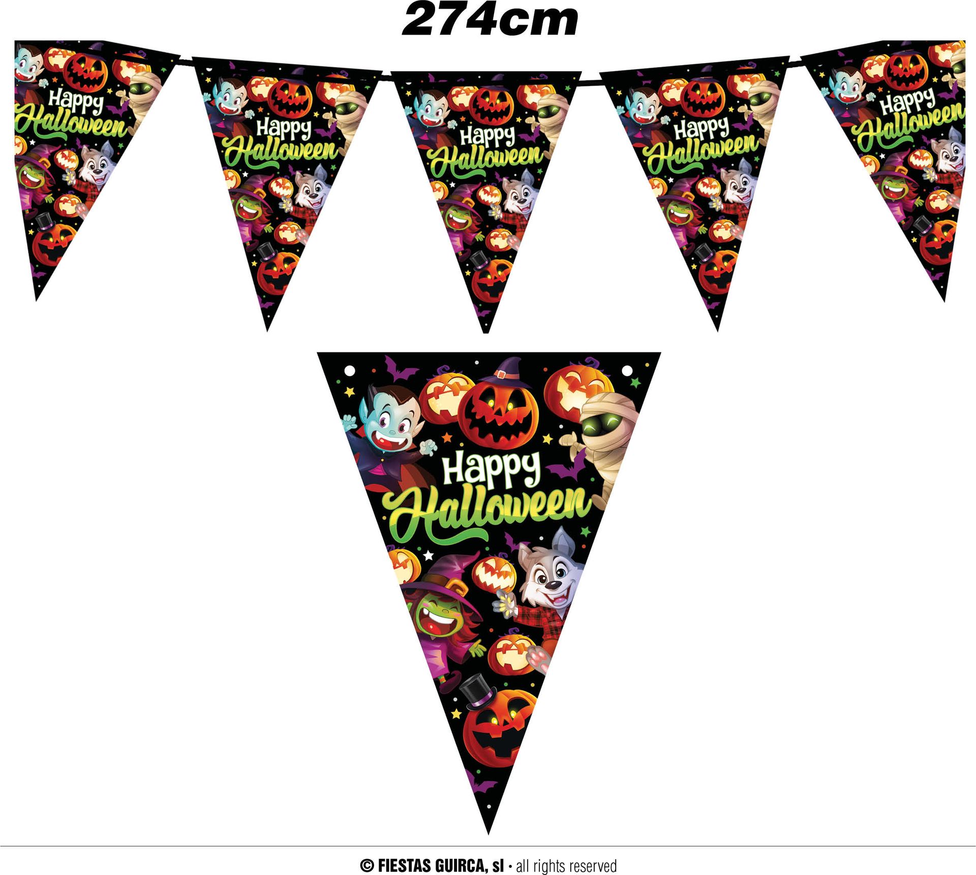 Vlaggetjeslijn Vrolijke Halloween Monsters 3 Meter