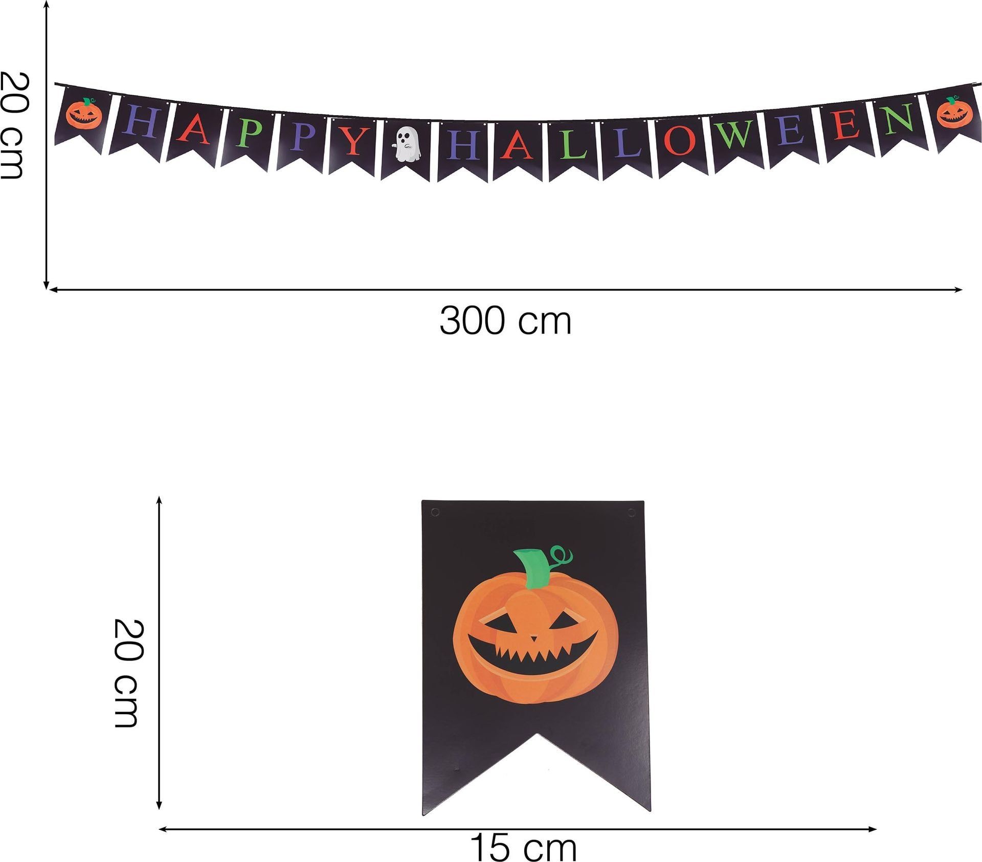 Vlaggetjeslijn zwart pompoen 3 meter halloween