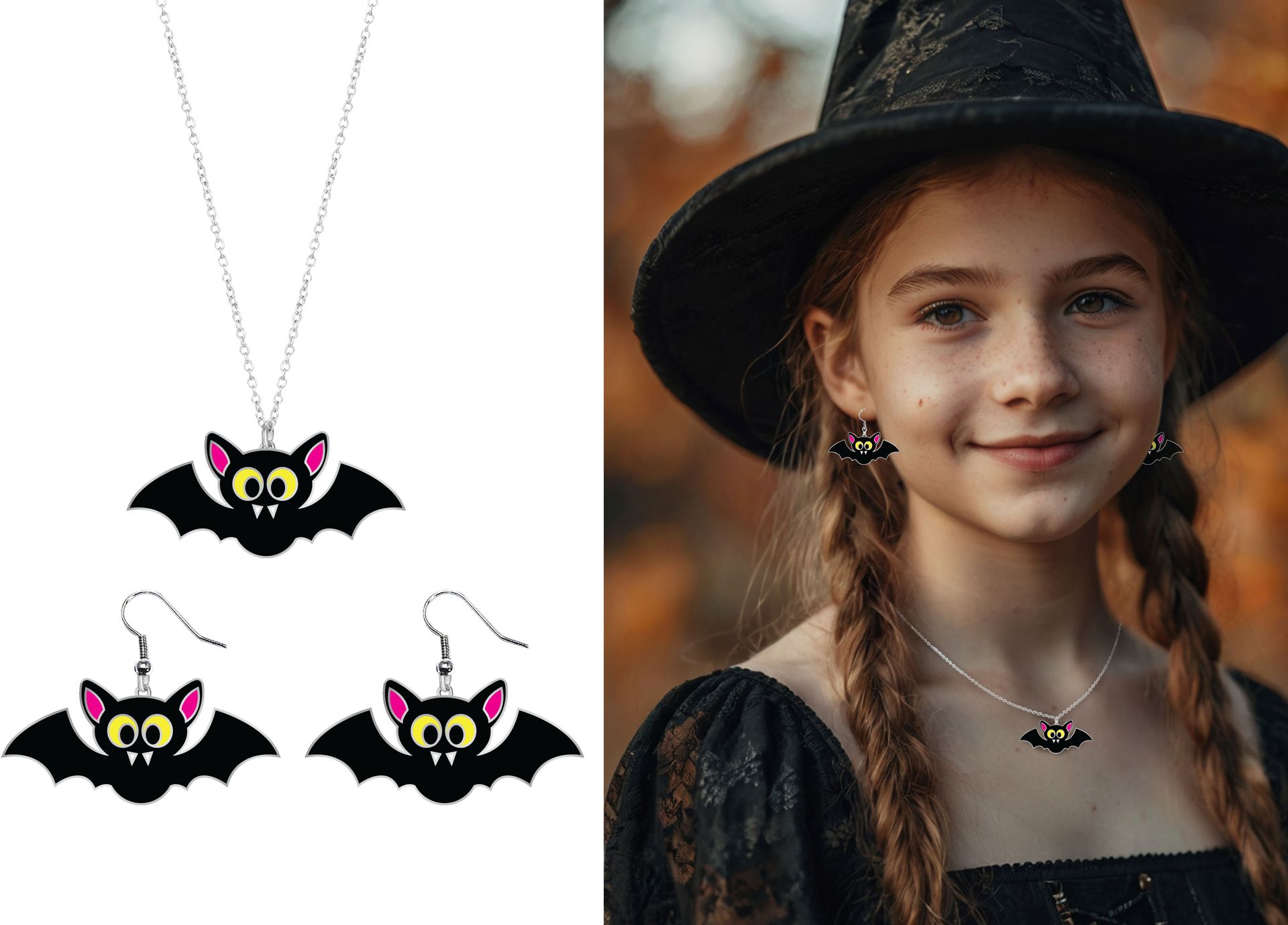 Vleermuis Oorbellen met Ketting Kind Halloween