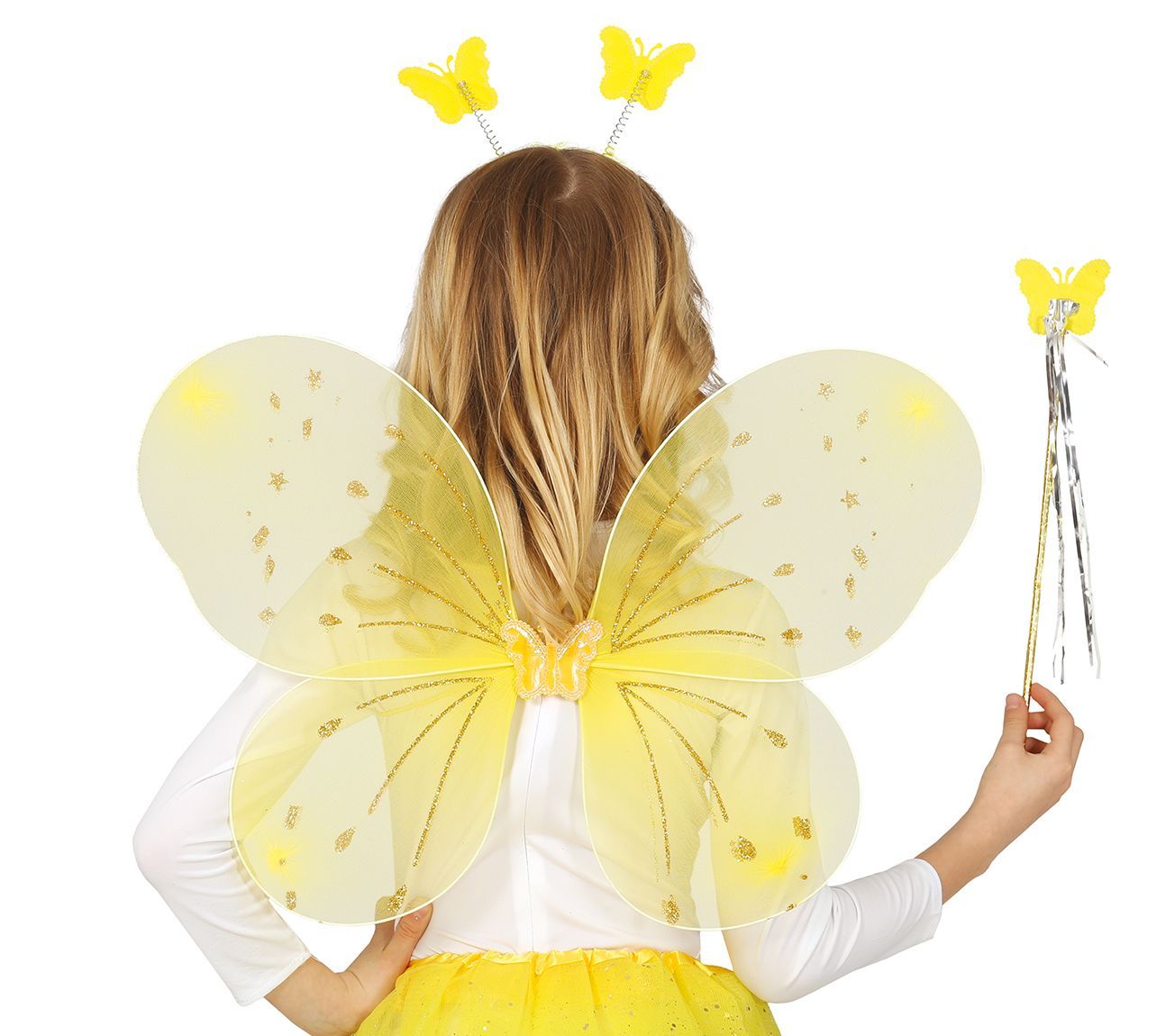 Vlinder vleugels met haarband en staf geel kinderen
