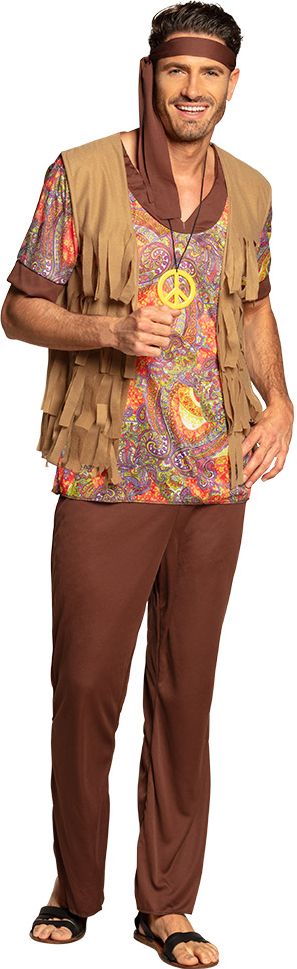 Volledig hippie outfit heren bruin