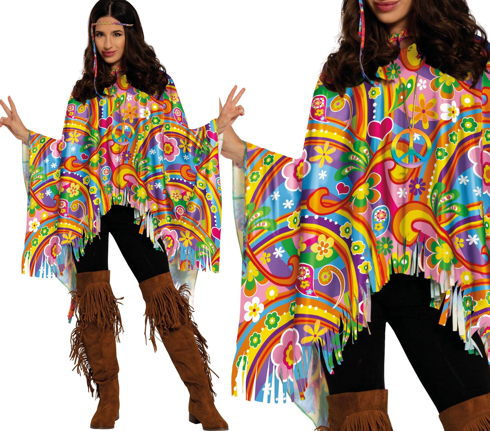 Vrolijke Regenboog Poncho Hippie Stijl