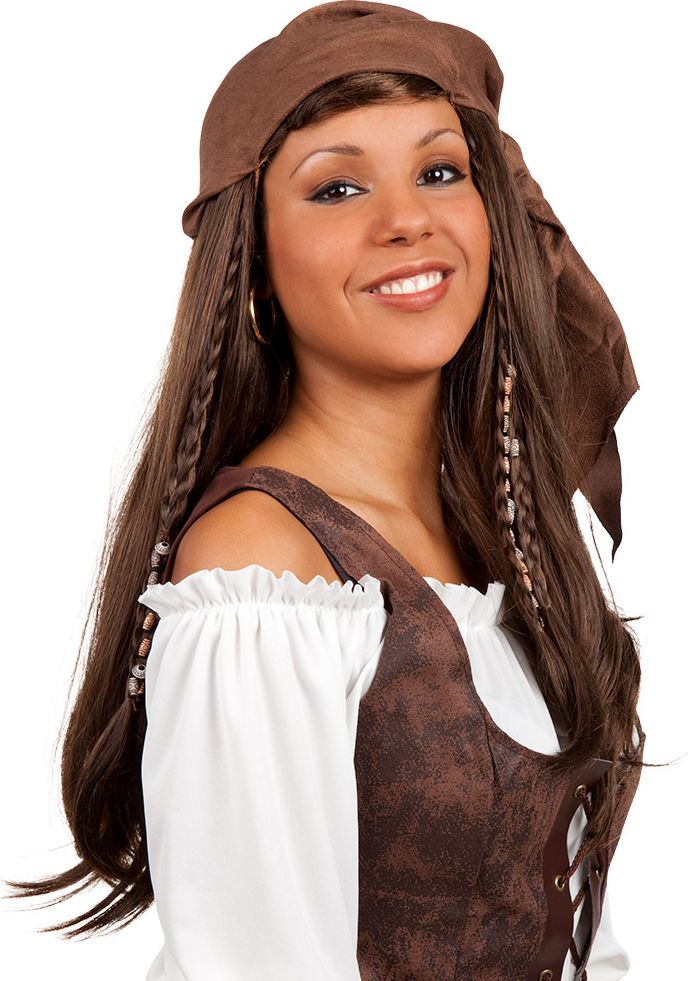 Vrouwlijke piratenpruik bruin