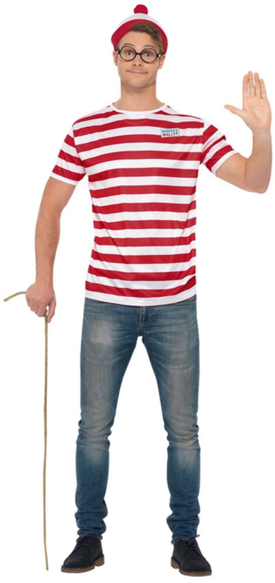 Waar is Wally rood witte heren verkleedset