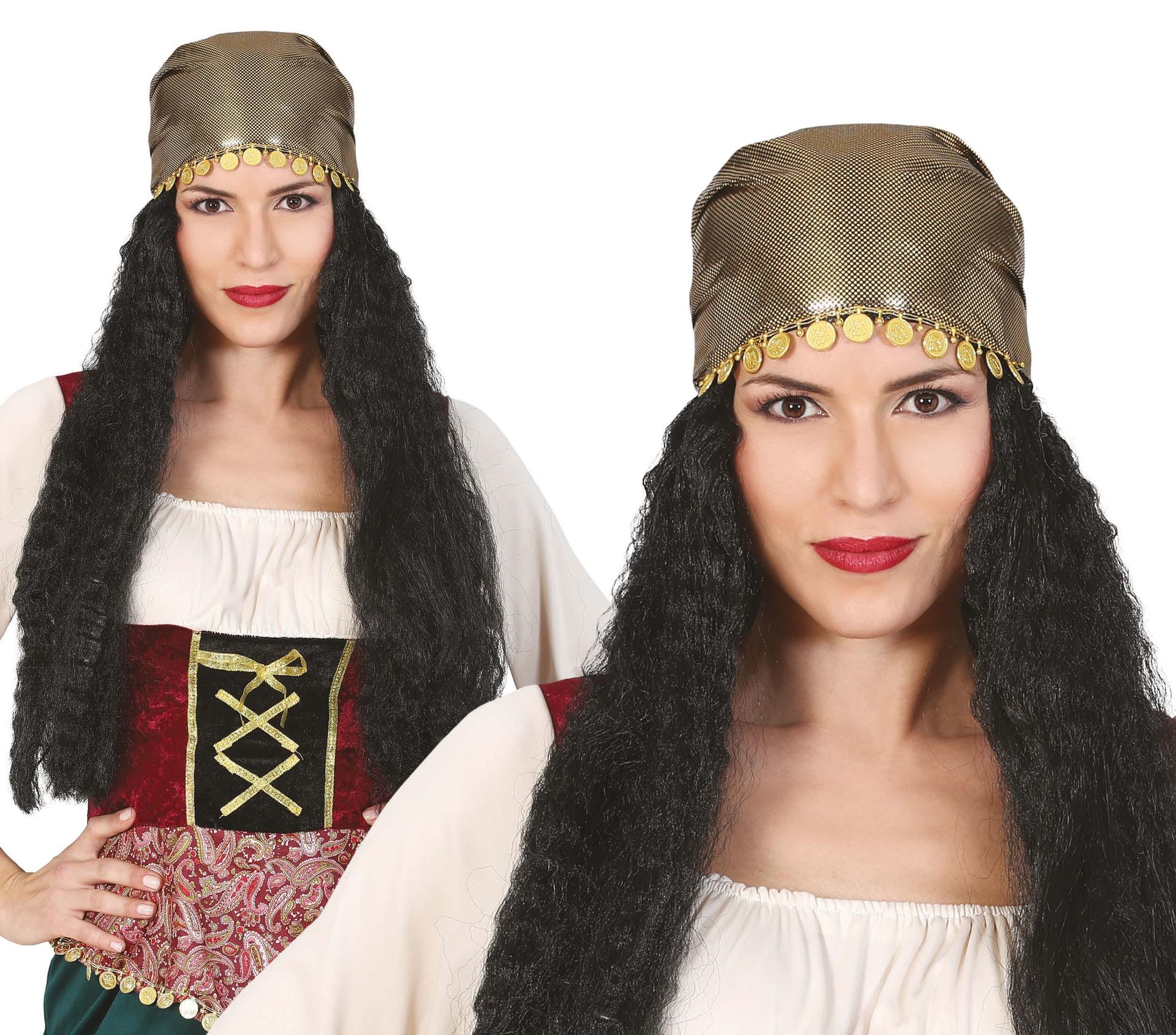 Waarzegster zwarte pruik met bandana