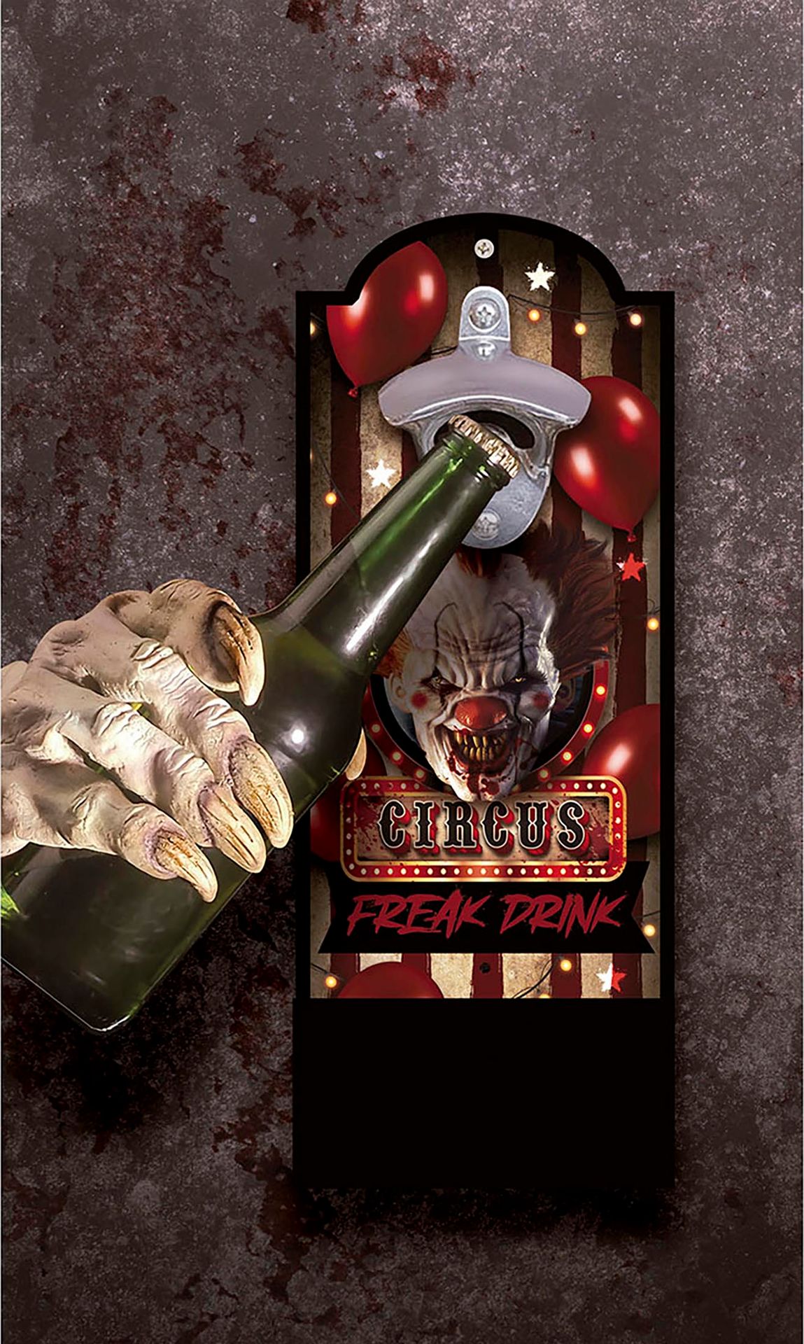 Wand flessenopener horror clown 30 x 12 cm halloween