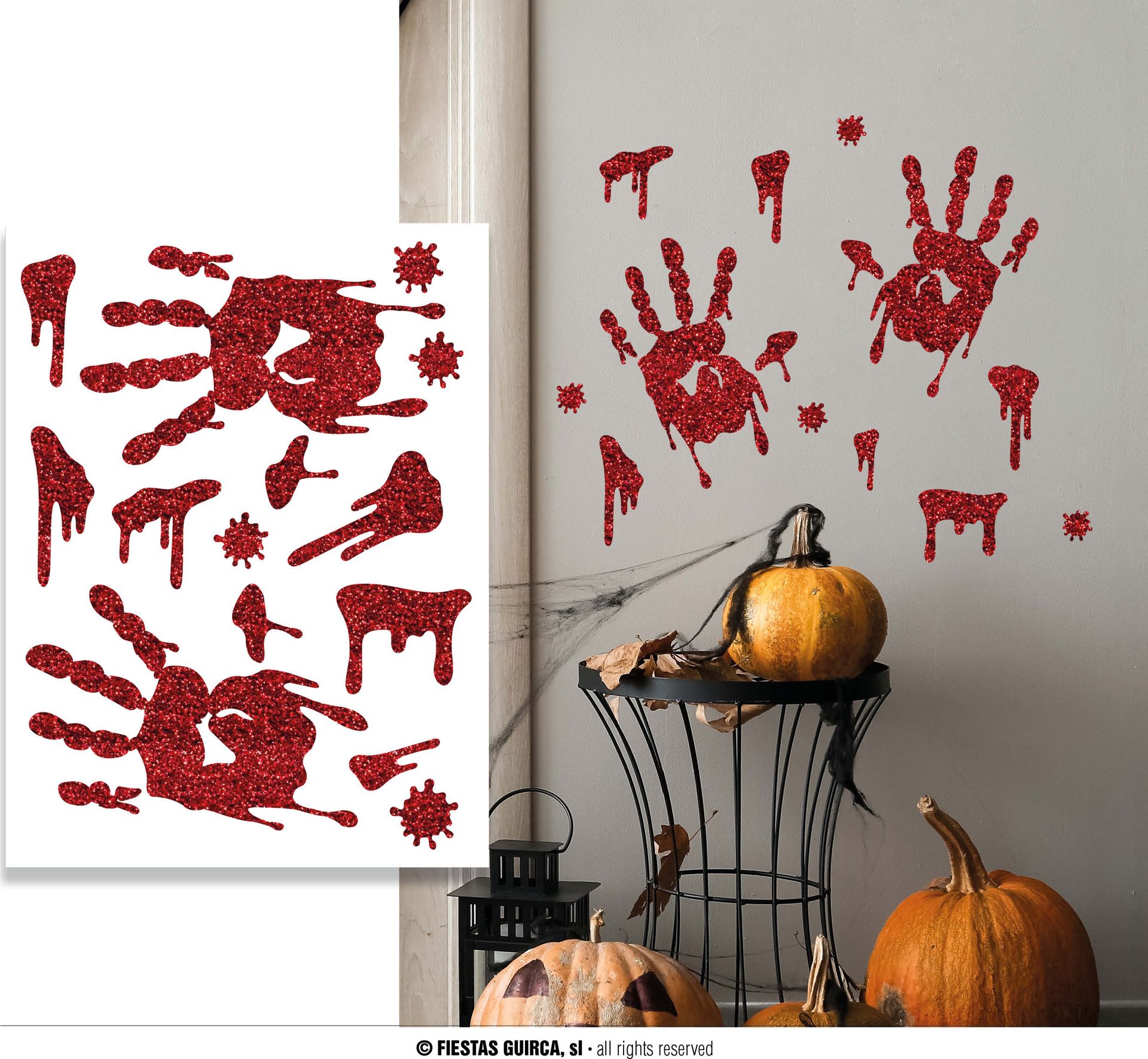Wanddecoratie bloederig handafdruk glitter halloween