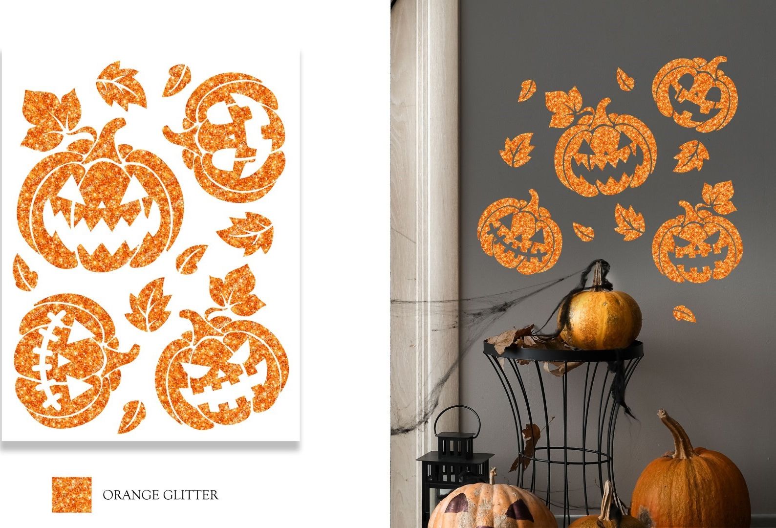 Wanddecoratie oranje pompoen glitter halloween