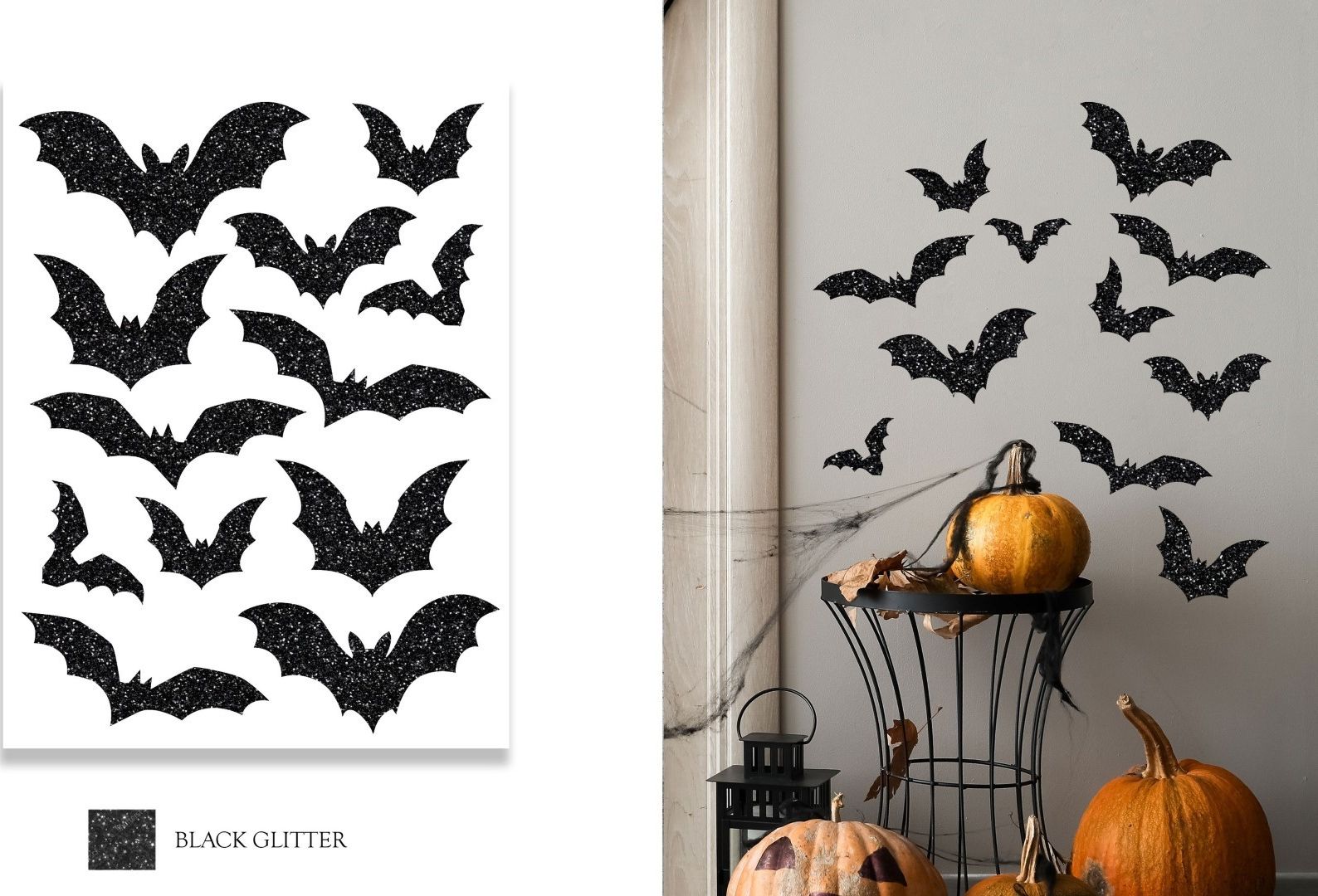 Wanddecoratie zwarte vleermuizen glitter halloween