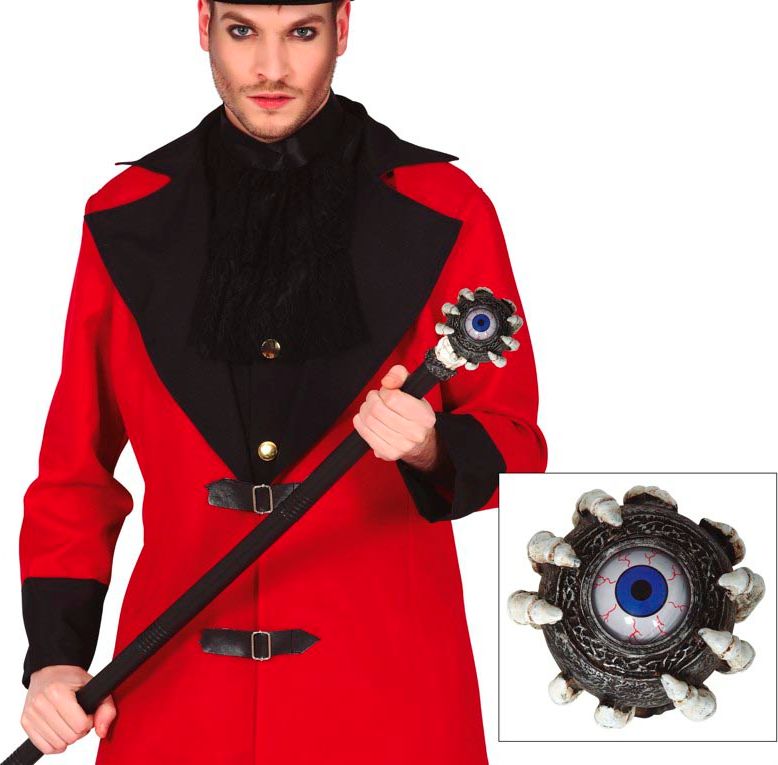 Wandelstok met skelethand en oog 85 cm halloween