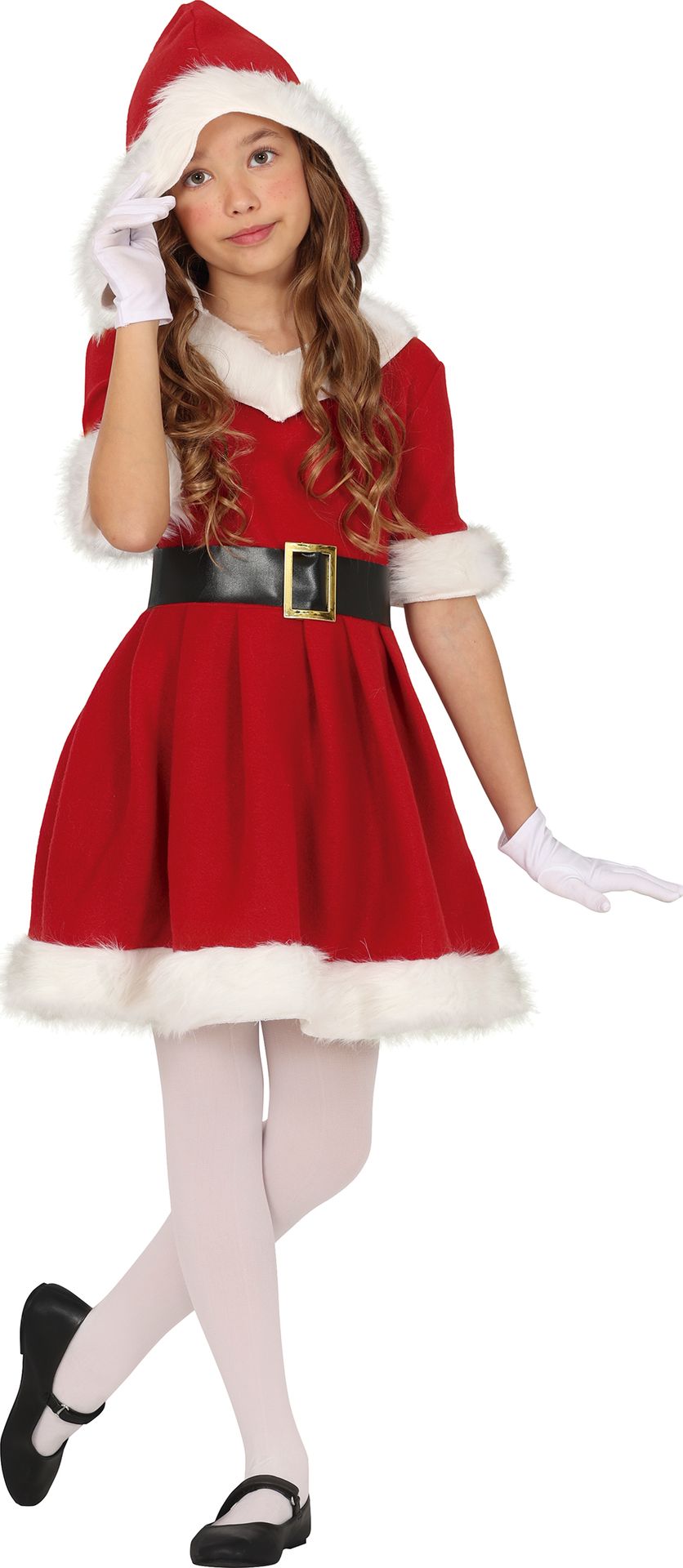 Warme kerstmeisje jurk met capuchon kinderen