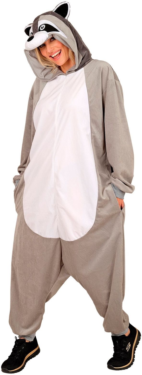 Wasbeer Onesie Grijs Volwassenen