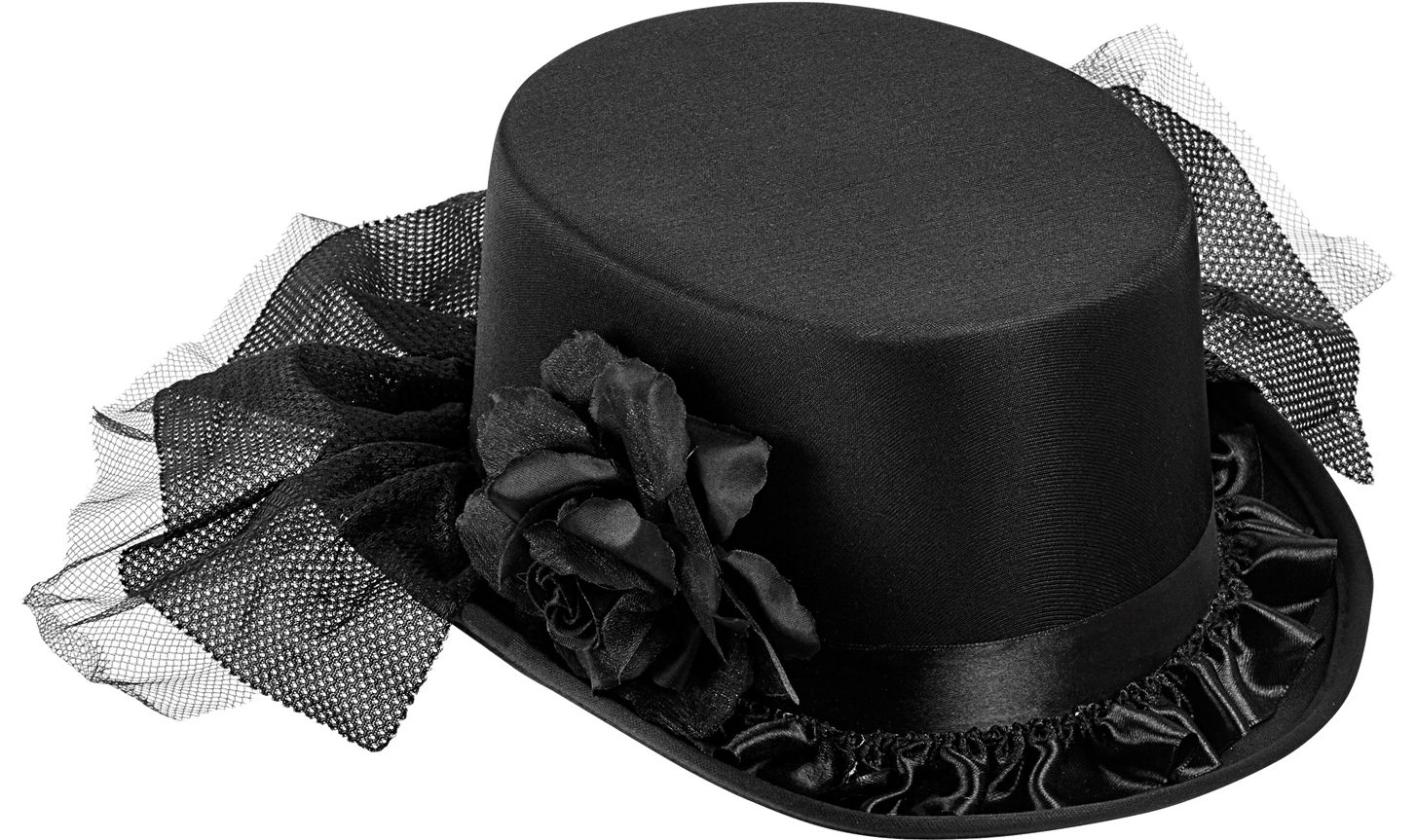 Weduwe hoed zwart met een roos