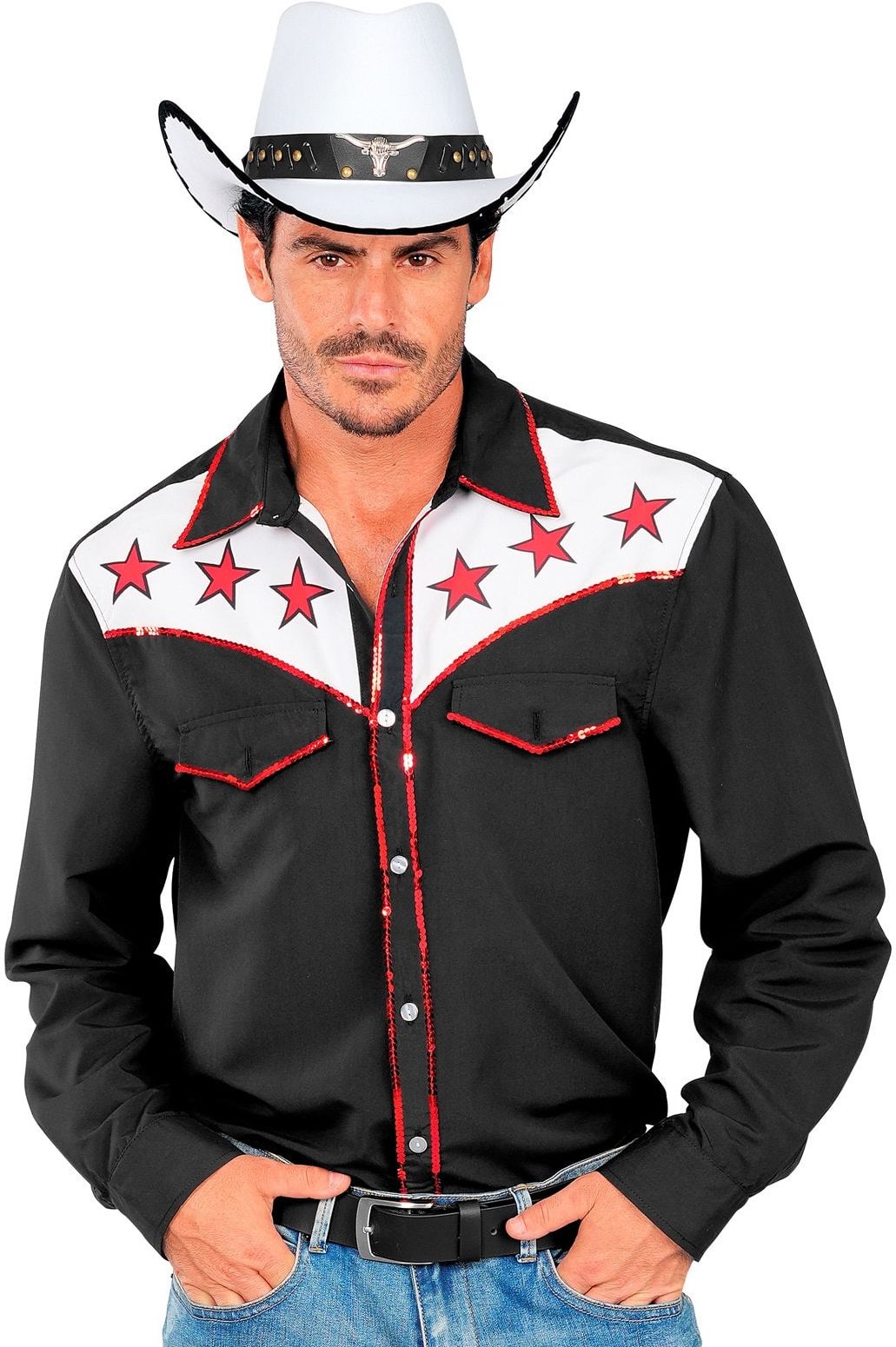 Western Cowboy Shirt Zwart Heren