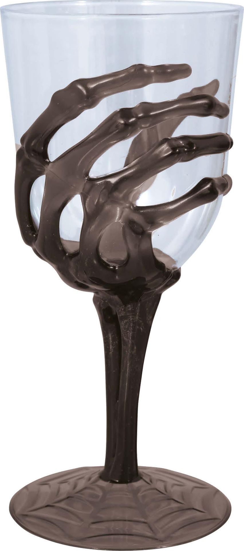 Wijnglas zwarte skelethand plastic 18,5 cm halloween