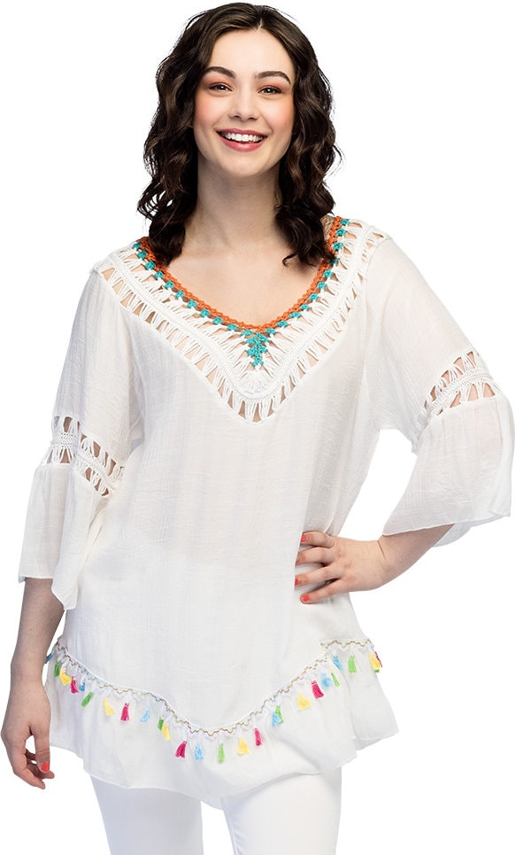 Wit 70s Hippie Tuniek met Kwastjes Dames
